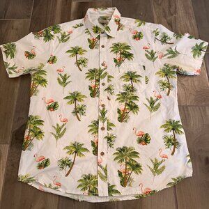 Burnside Men's Large Tropical Flamingo Palm Tree Button Down Shirt Hawaiian